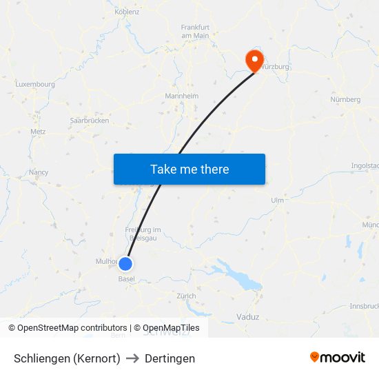 Schliengen (Kernort) to Dertingen map