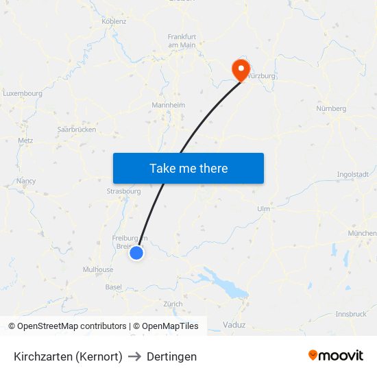 Kirchzarten (Kernort) to Dertingen map