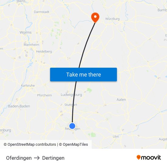 Oferdingen to Dertingen map