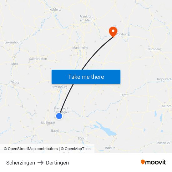 Scherzingen to Dertingen map