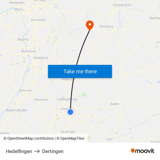 Hedelfingen to Dertingen map