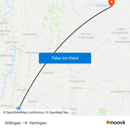 Söllingen to Dertingen map