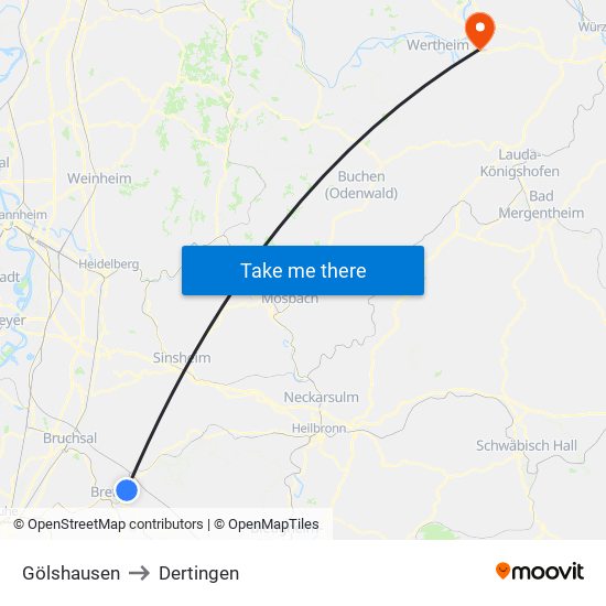 Gölshausen to Dertingen map