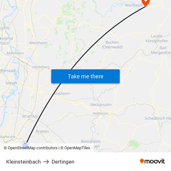 Kleinsteinbach to Dertingen map