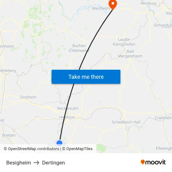 Besigheim to Dertingen map