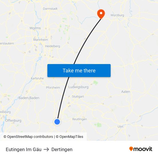 Eutingen Im Gäu to Dertingen map