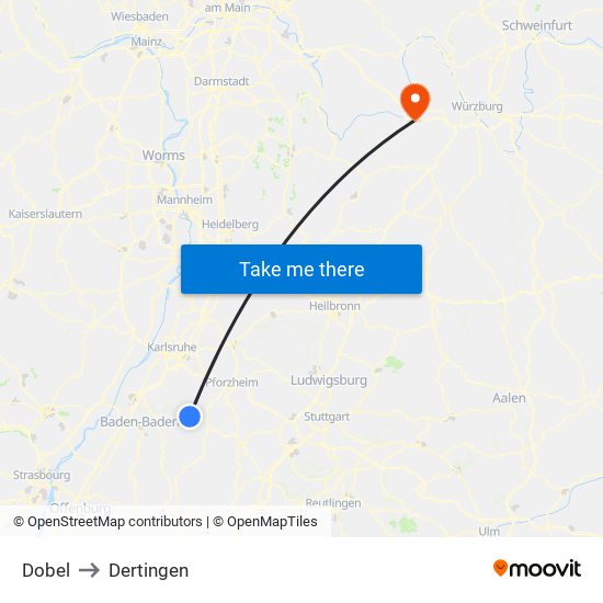 Dobel to Dertingen map