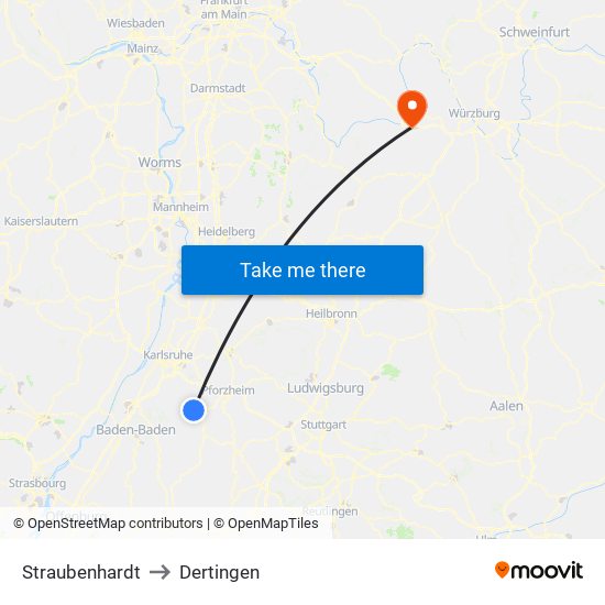 Straubenhardt to Dertingen map