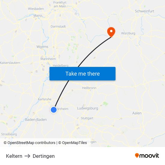 Keltern to Dertingen map