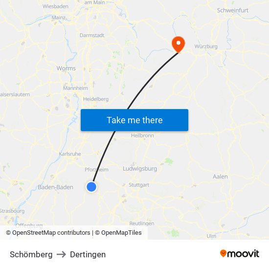 Schömberg to Dertingen map