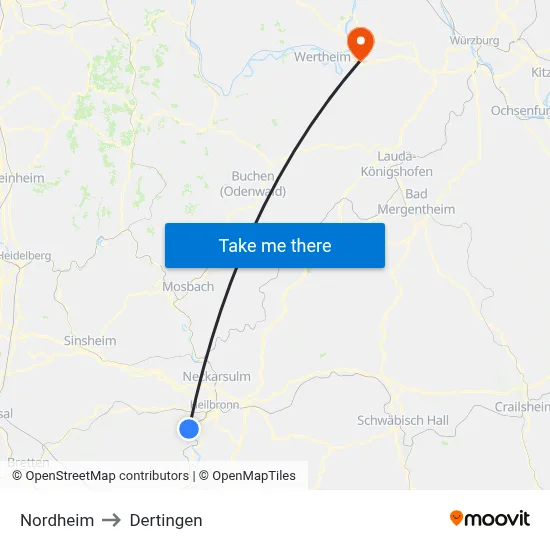 Nordheim to Dertingen map