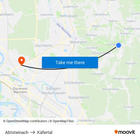 Abtsteinach to Käfertal map