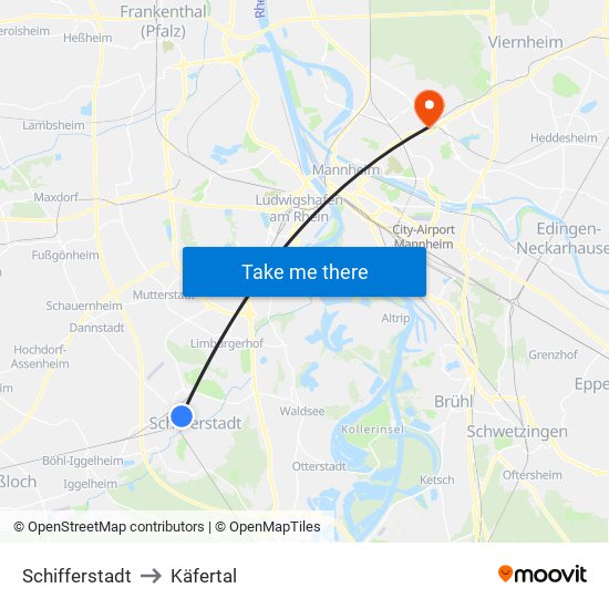 Schifferstadt to Käfertal map