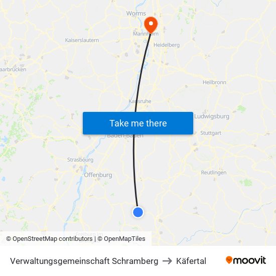 Verwaltungsgemeinschaft Schramberg to Käfertal map