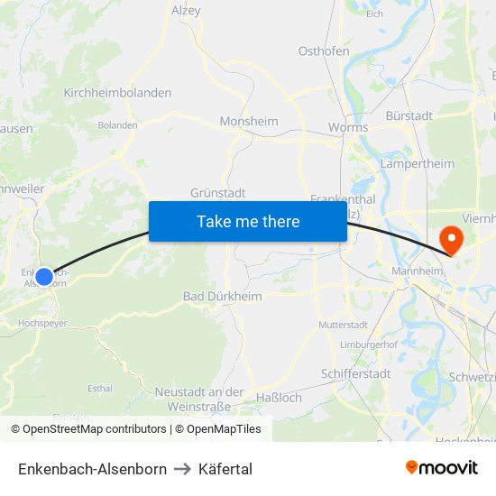 Enkenbach-Alsenborn to Käfertal map