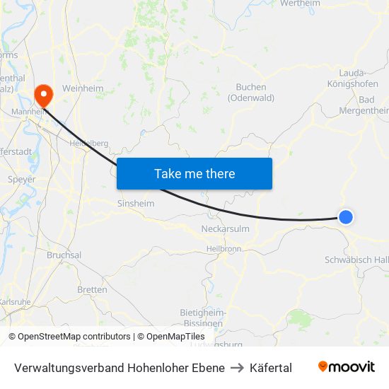 Verwaltungsverband Hohenloher Ebene to Käfertal map