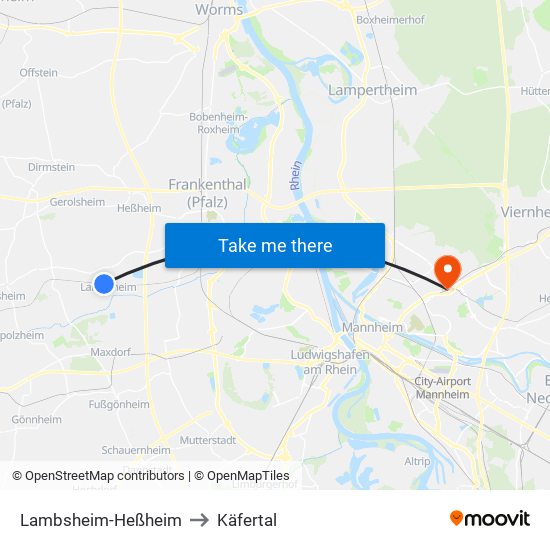 Lambsheim-Heßheim to Käfertal map