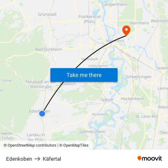 Edenkoben to Käfertal map