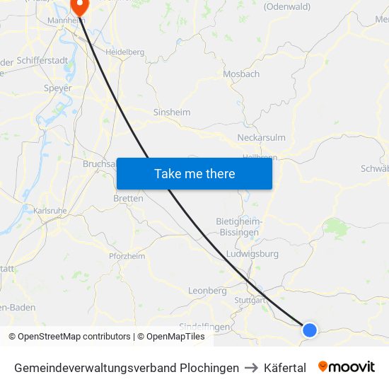 Gemeindeverwaltungsverband Plochingen to Käfertal map