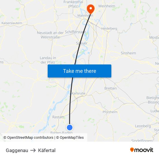 Gaggenau to Käfertal map