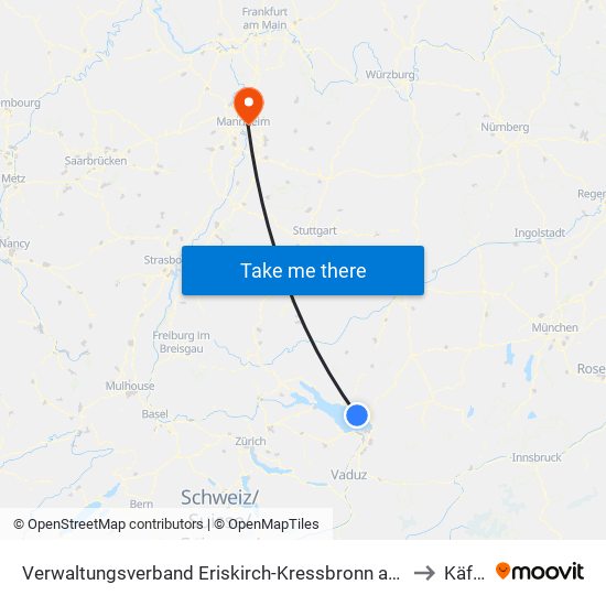 Verwaltungsverband Eriskirch-Kressbronn am Bodensee-Langenargen to Käfertal map