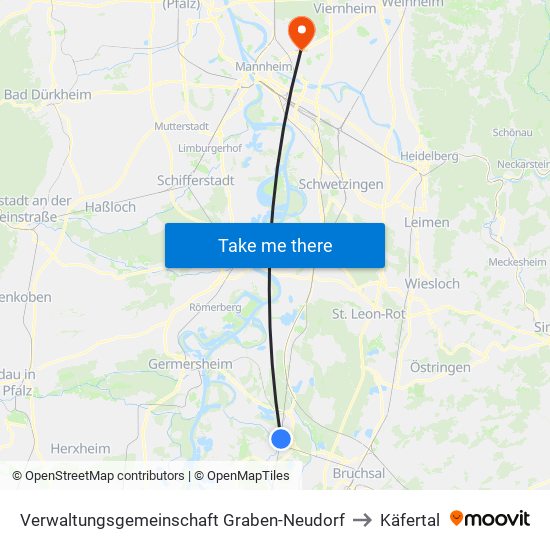 Verwaltungsgemeinschaft Graben-Neudorf to Käfertal map