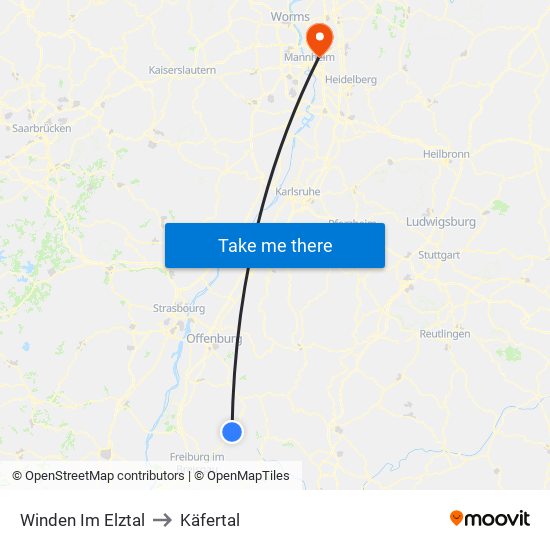 Winden Im Elztal to Käfertal map