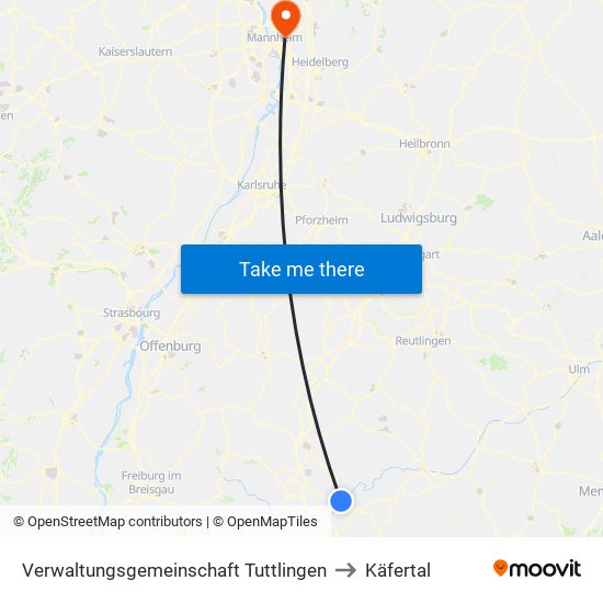 Verwaltungsgemeinschaft Tuttlingen to Käfertal map