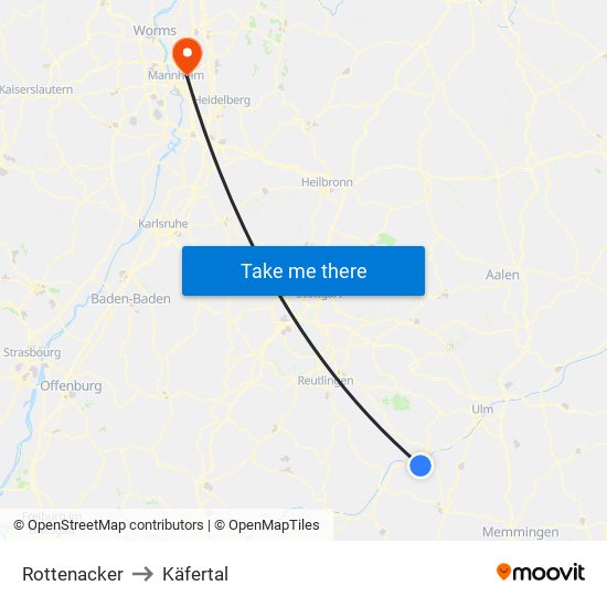Rottenacker to Käfertal map