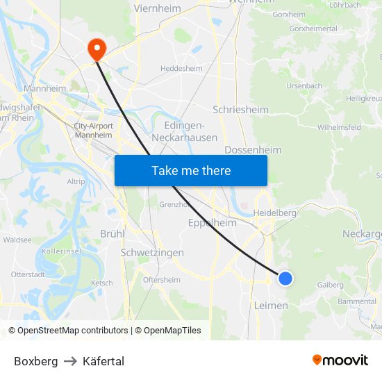 Boxberg to Käfertal map
