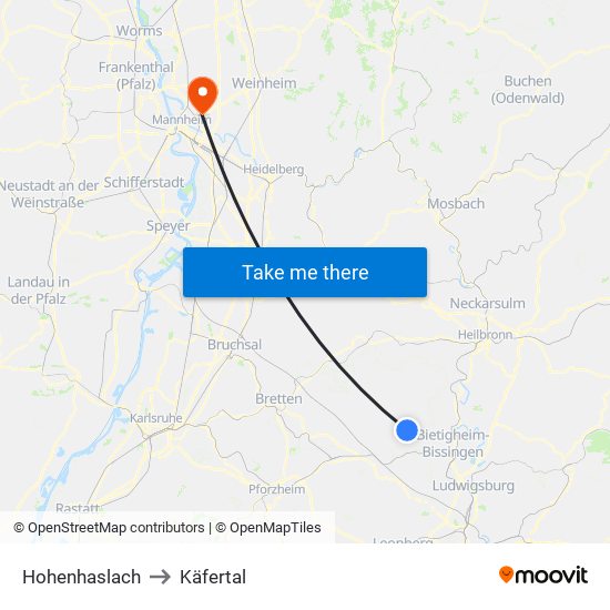 Hohenhaslach to Käfertal map