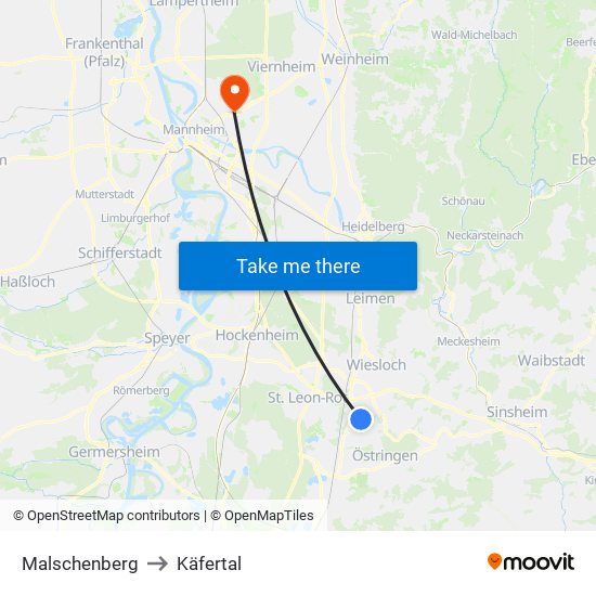 Malschenberg to Käfertal map