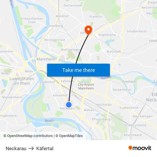 Neckarau to Käfertal map