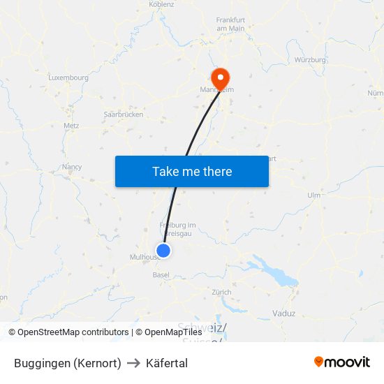 Buggingen (Kernort) to Käfertal map