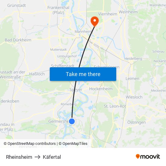 Rheinsheim to Käfertal map