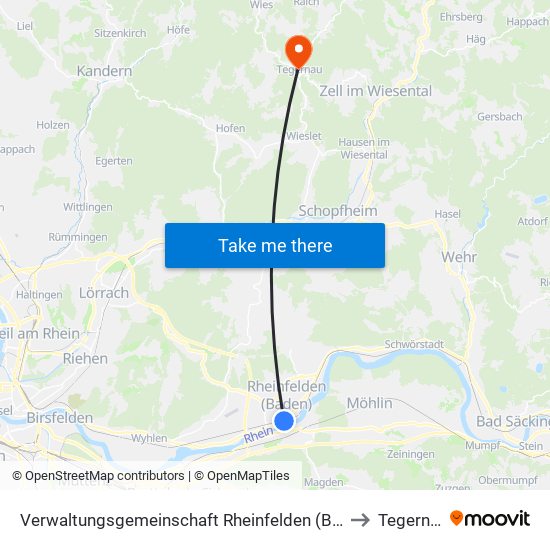 Verwaltungsgemeinschaft Rheinfelden (Baden) to Tegernau map