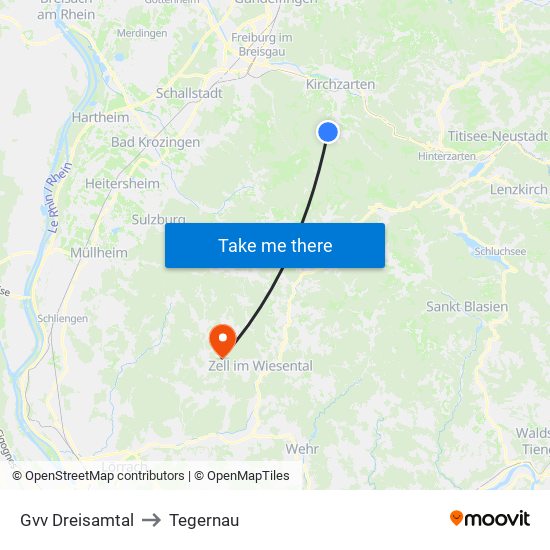 Gvv Dreisamtal to Tegernau map
