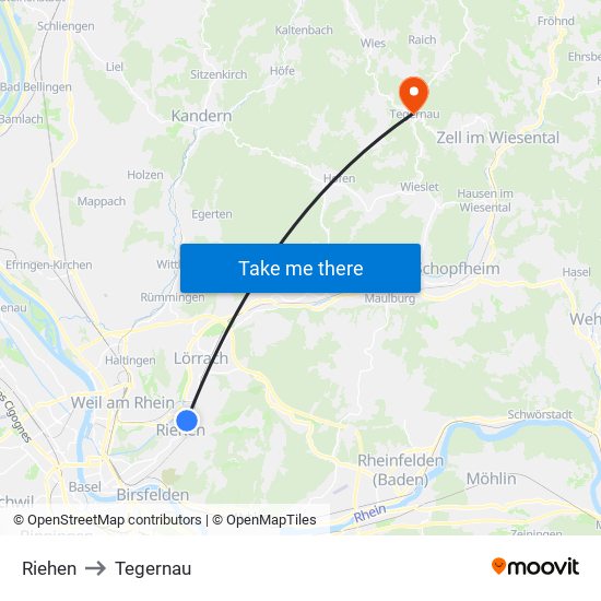 Riehen to Tegernau map