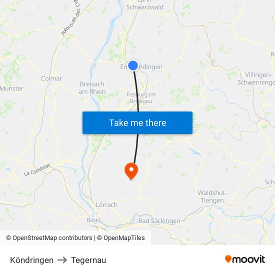 Köndringen to Tegernau map