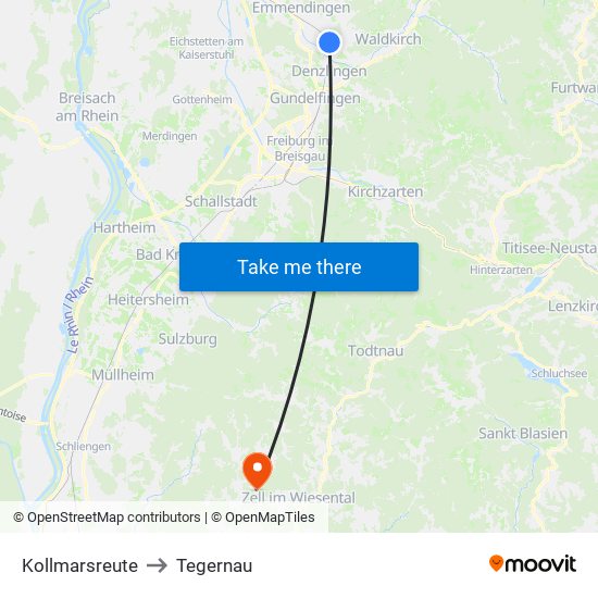 Kollmarsreute to Tegernau map