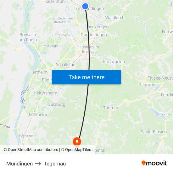 Mundingen to Tegernau map