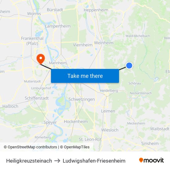 Heiligkreuzsteinach to Ludwigshafen-Friesenheim map