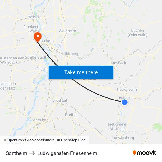 Sontheim to Ludwigshafen-Friesenheim map