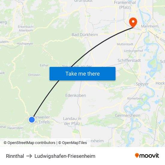 Rinnthal to Ludwigshafen-Friesenheim map