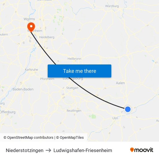 Niederstotzingen to Ludwigshafen-Friesenheim map