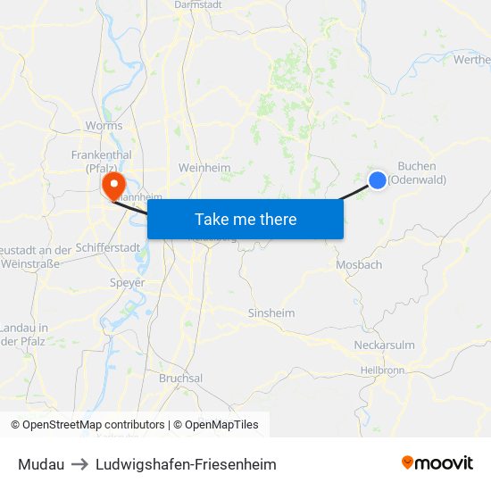 Mudau to Ludwigshafen-Friesenheim map