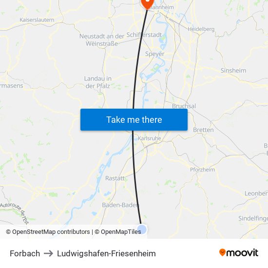 Forbach to Ludwigshafen-Friesenheim map