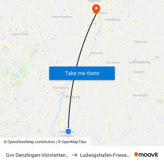 Gvv Denzlingen-Vörstetten-Reute to Ludwigshafen-Friesenheim map