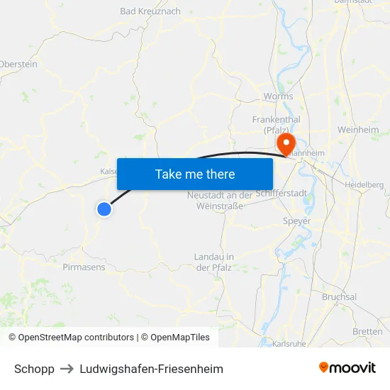 Schopp to Ludwigshafen-Friesenheim map