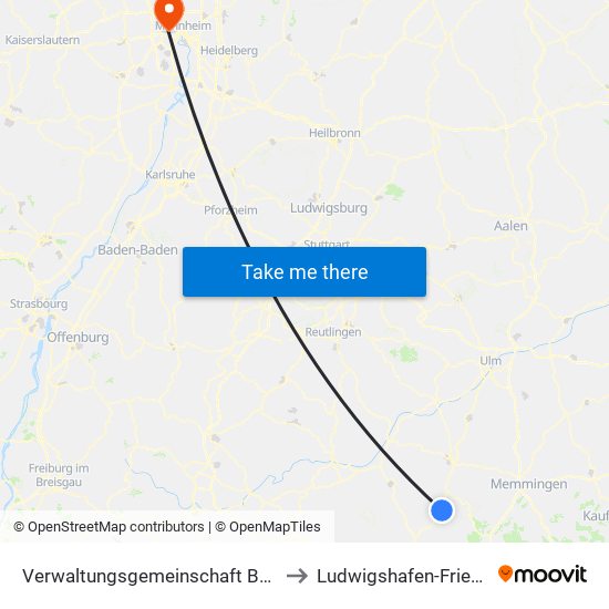 Verwaltungsgemeinschaft Bad Waldsee to Ludwigshafen-Friesenheim map